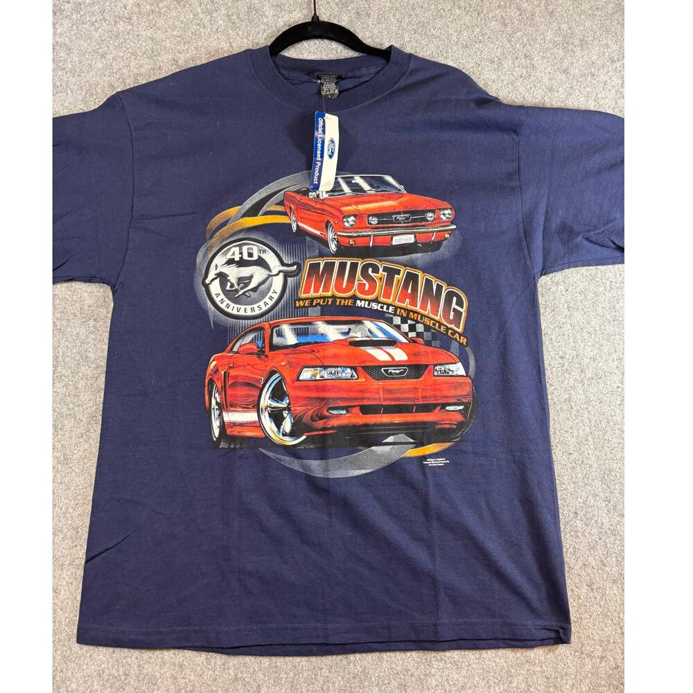 NWT Ford Mustang 40th Anniversary Shirt Men L Blue Car Graphic Racing Streetwear